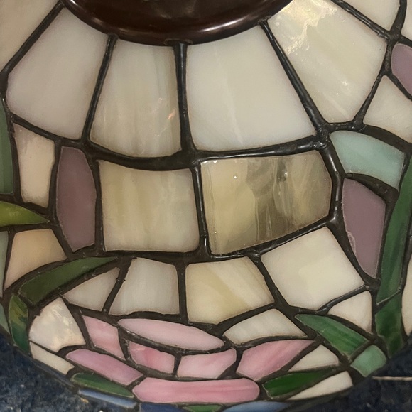 Dale Tiffany Stained Glass Lamp Shade with Pink and Green Accents - Picture 7 of 14